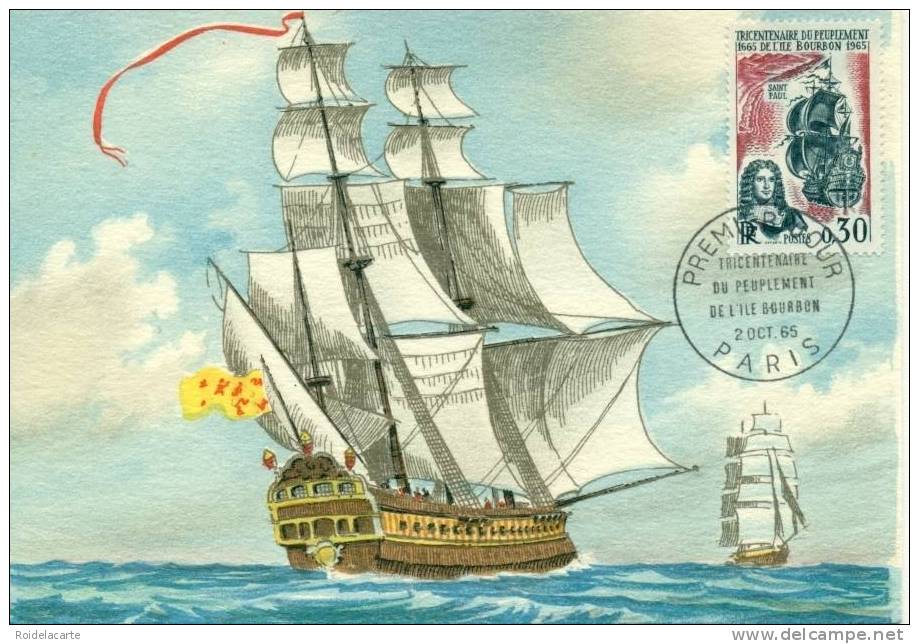Carte Maximum Card #1965-France #sailer,Segler,voilier #Captain Régnault# Island,Ile Bourbon# Paris (BD) - Ships