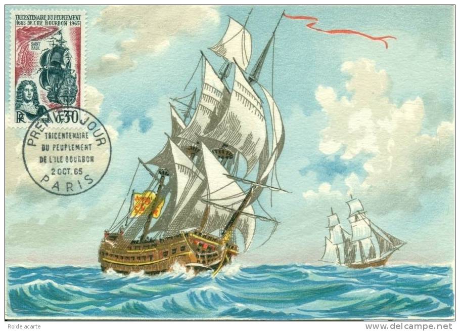 Carte Maximum Card #1965-France #sailer,Segler,voilier #Captain Régnault# Island,Ile Bourbon# Paris (BD) - Barche