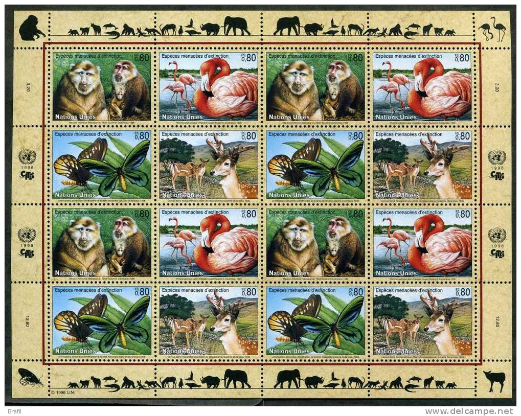 1998 Nazioni Unite Ginevra Protezione Natura, Animali In Pericolo Estinzione, Minifoglio Nuovo (**) - Blocks & Sheetlets