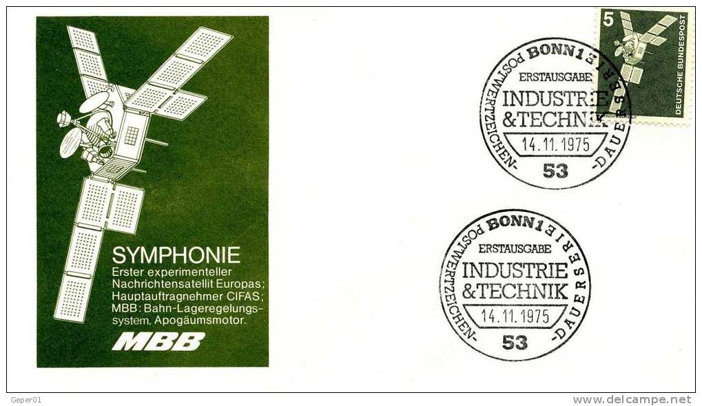 SYMPHONIE 1er JOUR Timbre INDUSTRIE & TECHNIK Enveloppe MBB BONN Le 14/11/1975 - Europe