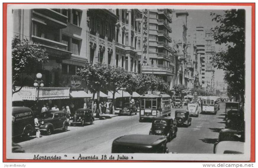 E040 , Montevideo , Avenida 18 De Julio , Tram , Tramway , Photo Card , Animée , Circulée - Uruguay