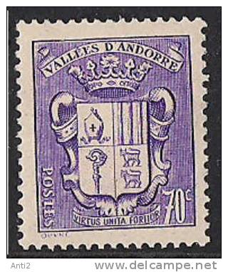 Andorra 1942 Arms 70C Violet, Mi 87, MH(*) - Neufs