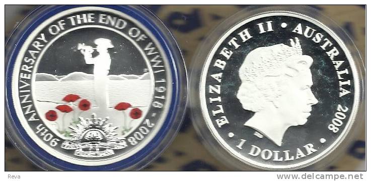 AUSTRALIA $1 90 YEARS END WWI RED TULIPS OF FRANCE QEII HEAD 1YEAR 2008 AG SILVER PROOF  READ DESCRIPTION CAREFULLY!! - Autres & Non Classés