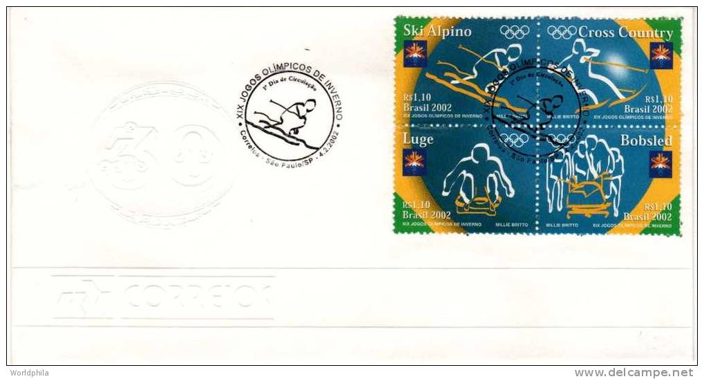 BRAZIL Olympic Winter Games Salt Lake City "Bobsled / Bobsleigh"+,Block Of 4 Cacheted FD Cover 2002 - Inverno2002: Salt Lake City