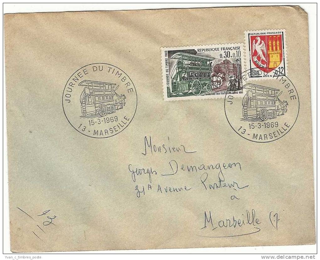 FRANCE ENVELOPPE JOURNEE DU TIMBRE 1969 MARSEILLE - Cartas & Documentos