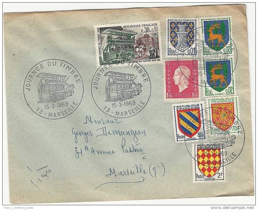 FRANCE ENVELOPPE JOURNEE DU TIMBRE 1969 MARSEILLE - Lettres & Documents