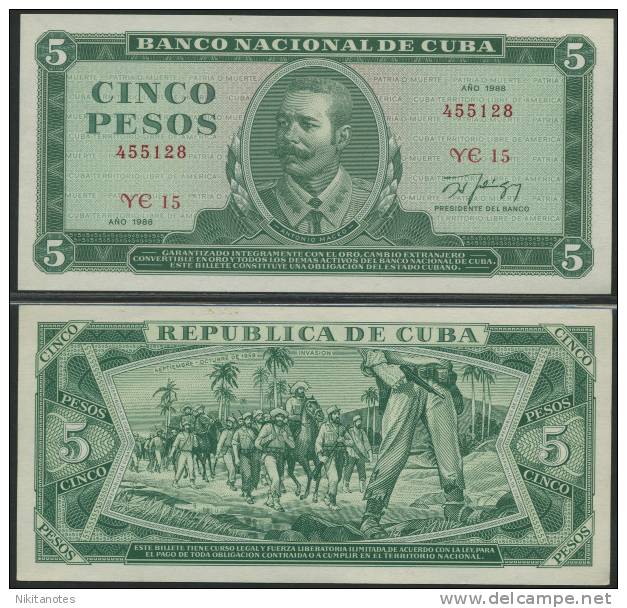 * CUBA - 5 PESOS 1988 UNC - P 103d - Cuba