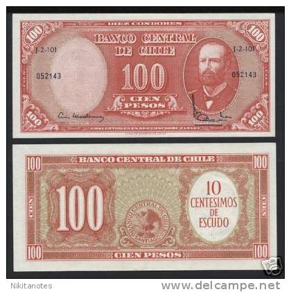 * CHILE - 10 CENTIMOS On 100 PESOS UNC - P 127 - Chile