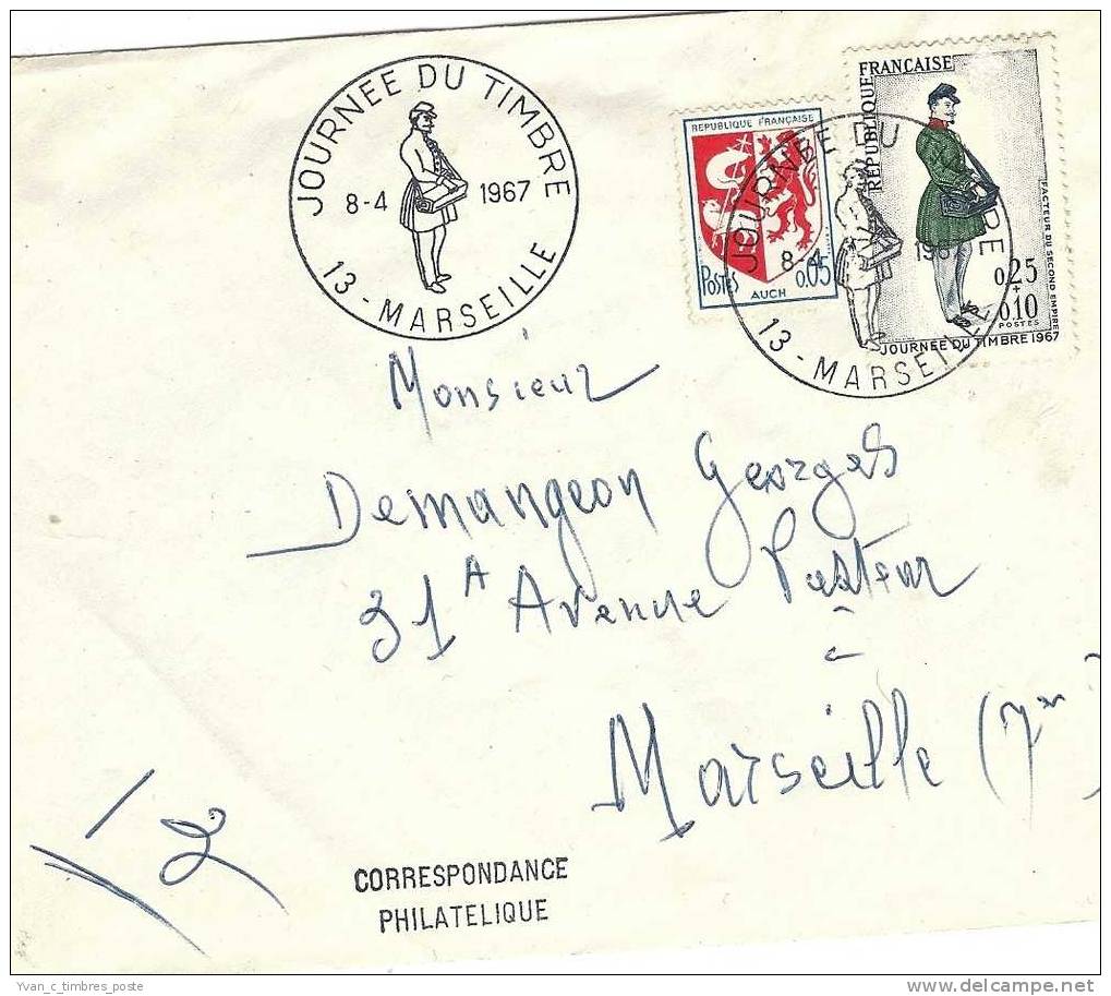 FRANCE ENVELOPPE JOURNEE DU TIMBRE 1967 MARSEILLE - Lettres & Documents