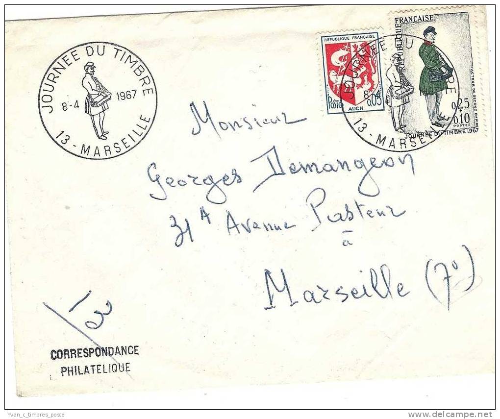 FRANCE ENVELOPPE JOURNEE DU TIMBRE 1967 MARSEILLE - Briefe U. Dokumente