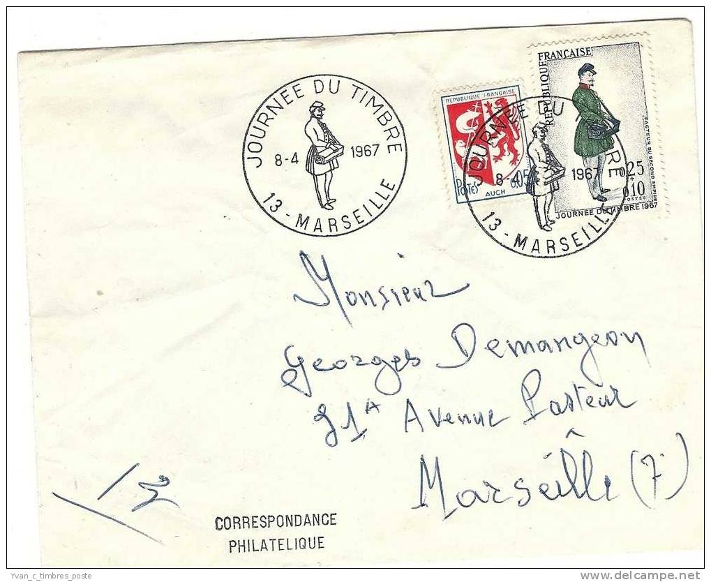 FRANCE ENVELOPPE JOURNEE DU TIMBRE 1967 MARSEILLE - Lettres & Documents