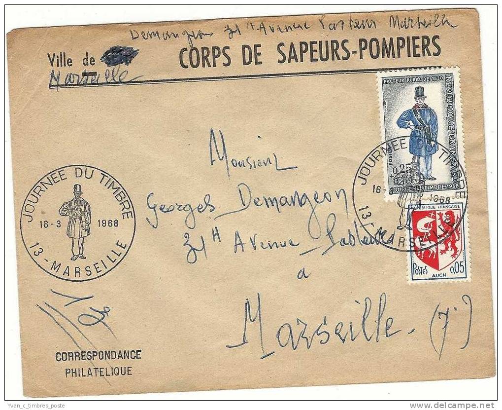 FRANCE ENVELOPPE JOURNEE DU TIMBRE 1968 MARSEILLE - Briefe U. Dokumente