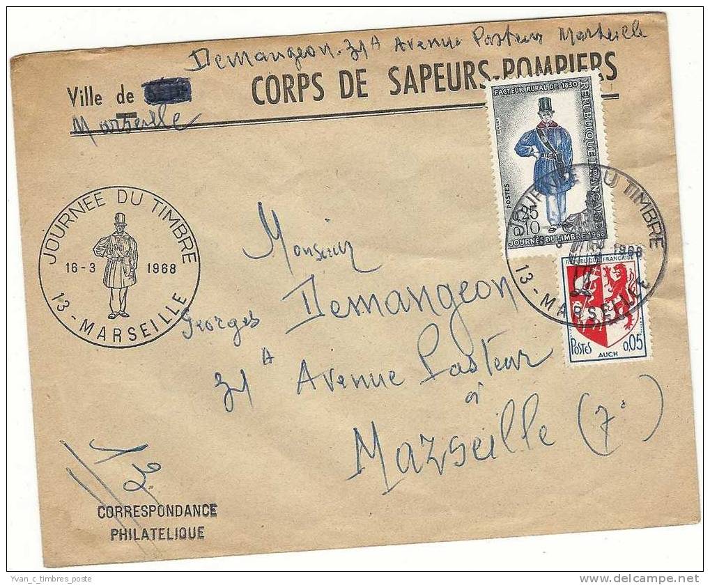 FRANCE ENVELOPPE JOURNEE DU TIMBRE 1968 MARSEILLE - Lettres & Documents