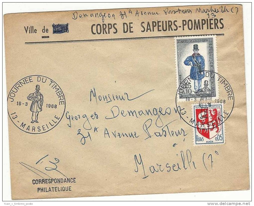 FRANCE ENVELOPPE JOURNEE DU TIMBRE 1968 MARSEILLE - Briefe U. Dokumente