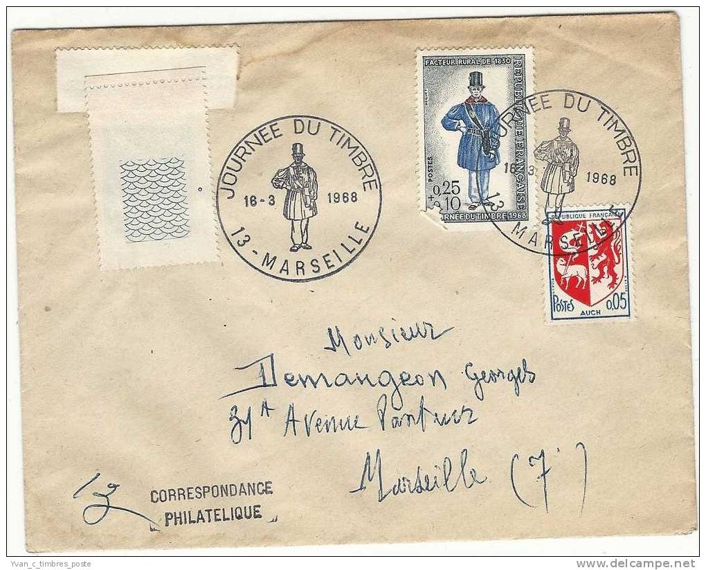 FRANCE ENVELOPPE JOURNEE DU TIMBRE 1968 MARSEILLE - Cartas & Documentos