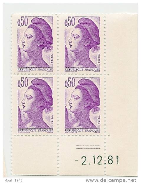 Bloc De 4 YT  2184  Type Liberté De Gandon  0f50 Violet Coin Daté Du 2-12-81 - 1980-1989