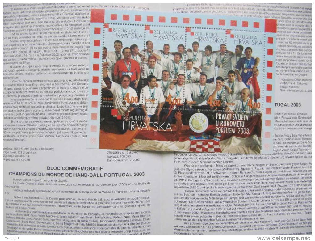 3636 Rare Bloc Croatie 100 000 Exemplaries Champion Du Monde Médaille D´or Handball Portugal Gold Medal - Handball