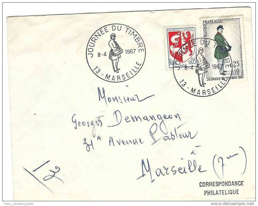 FRANCE ENVELOPPE JOURNEE DU TIMBRE 1967 MARSEILLE - Briefe U. Dokumente