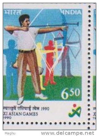 India 1990 MNH, Block Of 4, Asian Games, Archery, Sports, Sport - Hojas Bloque