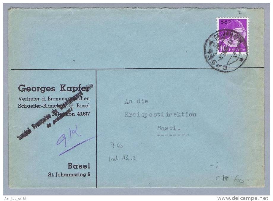 Schweiz Portofreiheit 1941-03-08 Basel Brief Mit Gr#557 Société Francsaise Bienfaisance De Bale Zu#15z Nur 760 Marken - Vrijstelling Van Portkosten