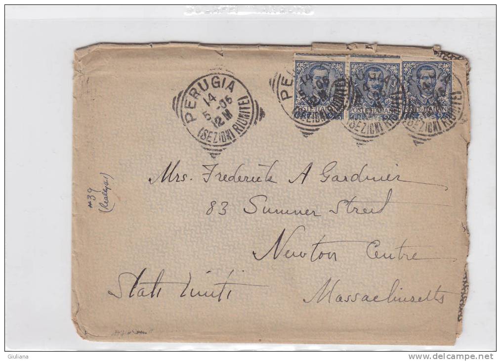 Italia Regno - Lettera Viaggiata Da Perugio A Stati Uniti 1906 - Storia Postale (Posta Aerea)