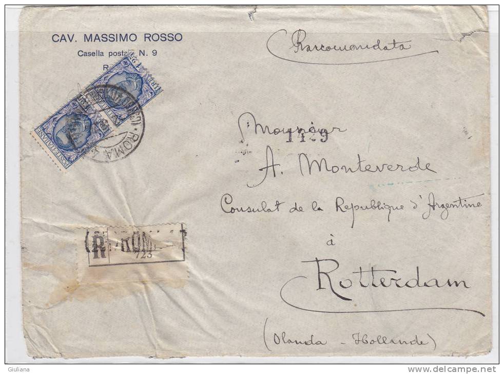 Italia Regno - Lettera Racc.  Viaggiata Da Roma A Olanda - Storia Postale (Posta Aerea)