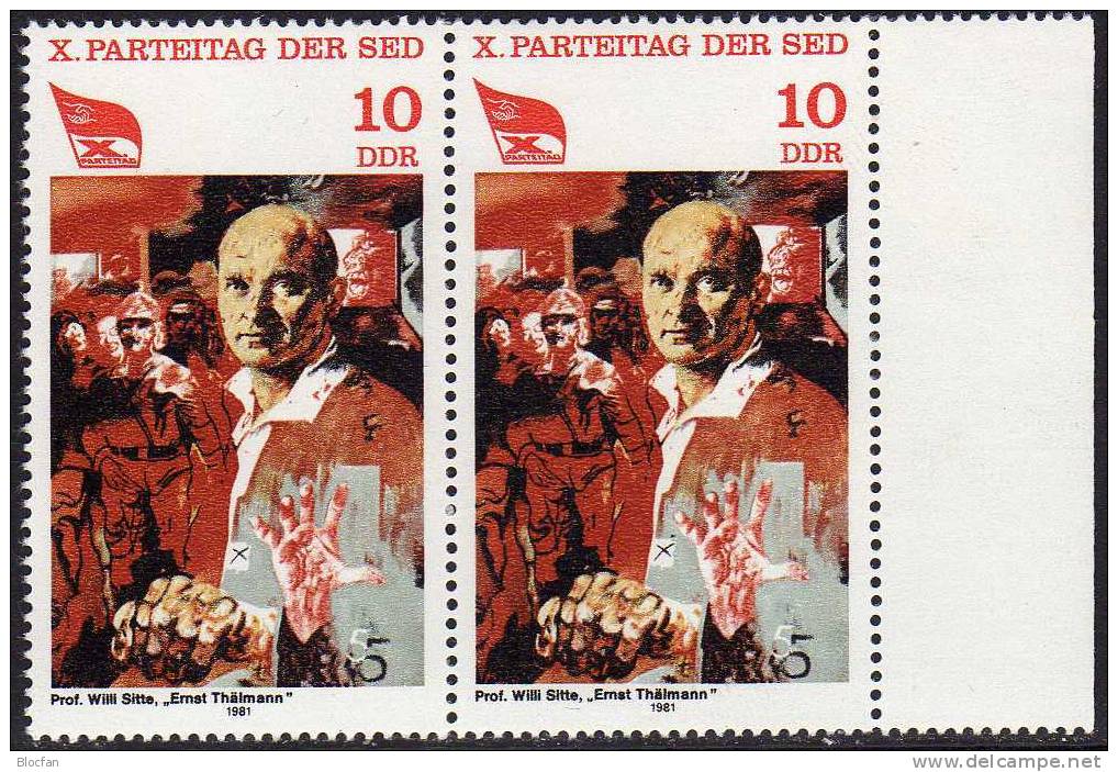 Gemälde 1981 Thälmann Mit Fleck Neben Finger DDR 2595I ** 37€ Mit Vergleichsstück 2595/8 Error On The Stamp From Germany - Errors & Oddities