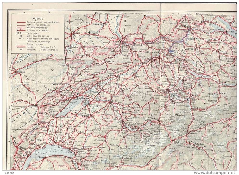 B0434 - PICCOLA CARTA AUTOMOBILISTICA Scala 1:900.000 SUISSE - SVIZZERA - SCHWEIZ Anni '60 - Callejero