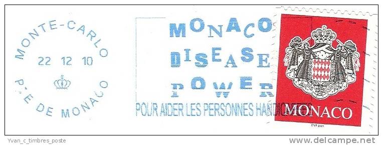 MONACO TIMBRE OBLITERE SUR FRAGMENT FLAMME AIDE AUX PERSONNES HANDICAPEES - Machines à Affranchir (EMA)