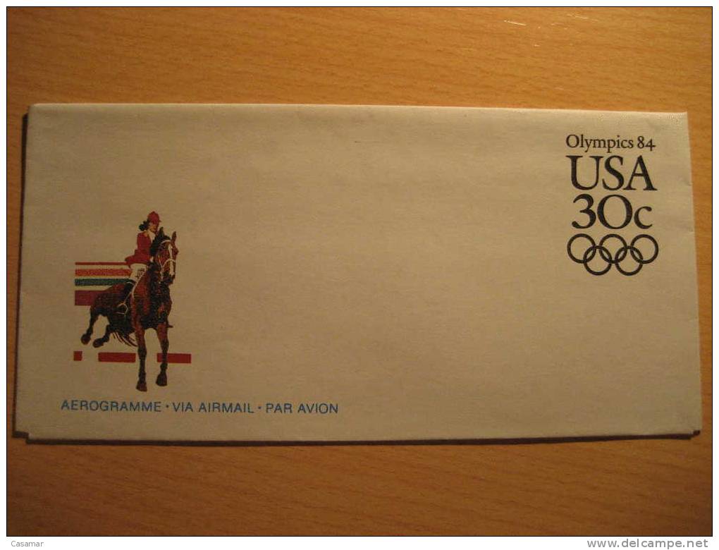 USA Stationery Aerogramme Olympics Los Angeles 1984 Equitacion Hipica Equitation Caballo Horse - Ippica