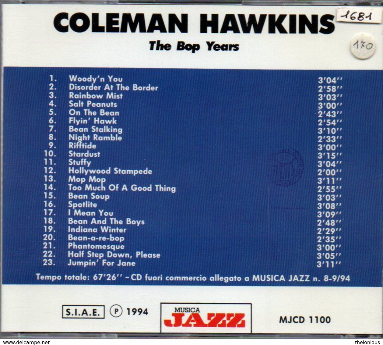 # CD: Coleman Hawkins – The Bop Years - Musica Jazz MJCD 1100 - Jazz