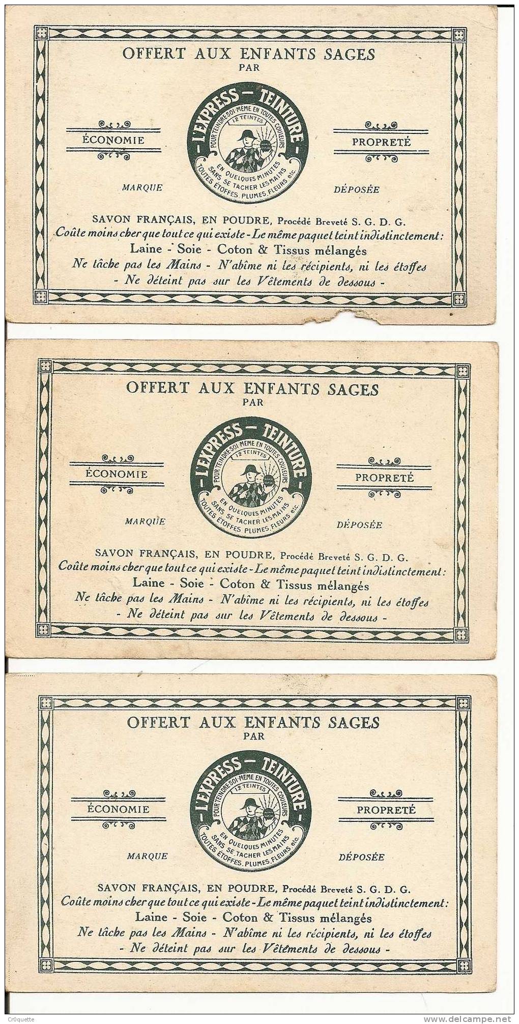 L'EXPRESS TEINTURE - SAVON FRANCAIS EN POUDRE  LOT DE 5 CARTES D'ANIMAUX - Placas De Cartón