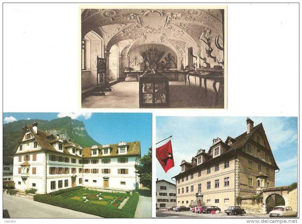 Näfels Freulerpalast Mit Lotterie-Karte Von 1939 3 Ansichtskarten Ab 1939 - Näfels