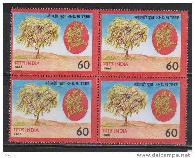 India 1988 MNH, Block Of 4, World Environment Day, Khejri Tree - Blocks & Kleinbögen