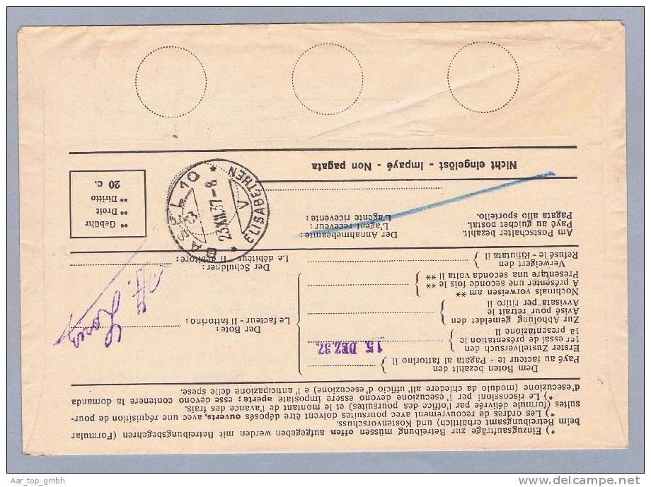 Schweiz Pro Juventute 1944-01-21 Büsserach R-Einzugsmandat Mit 2x 30Rp. Enzian Frankiert - Lettres & Documents