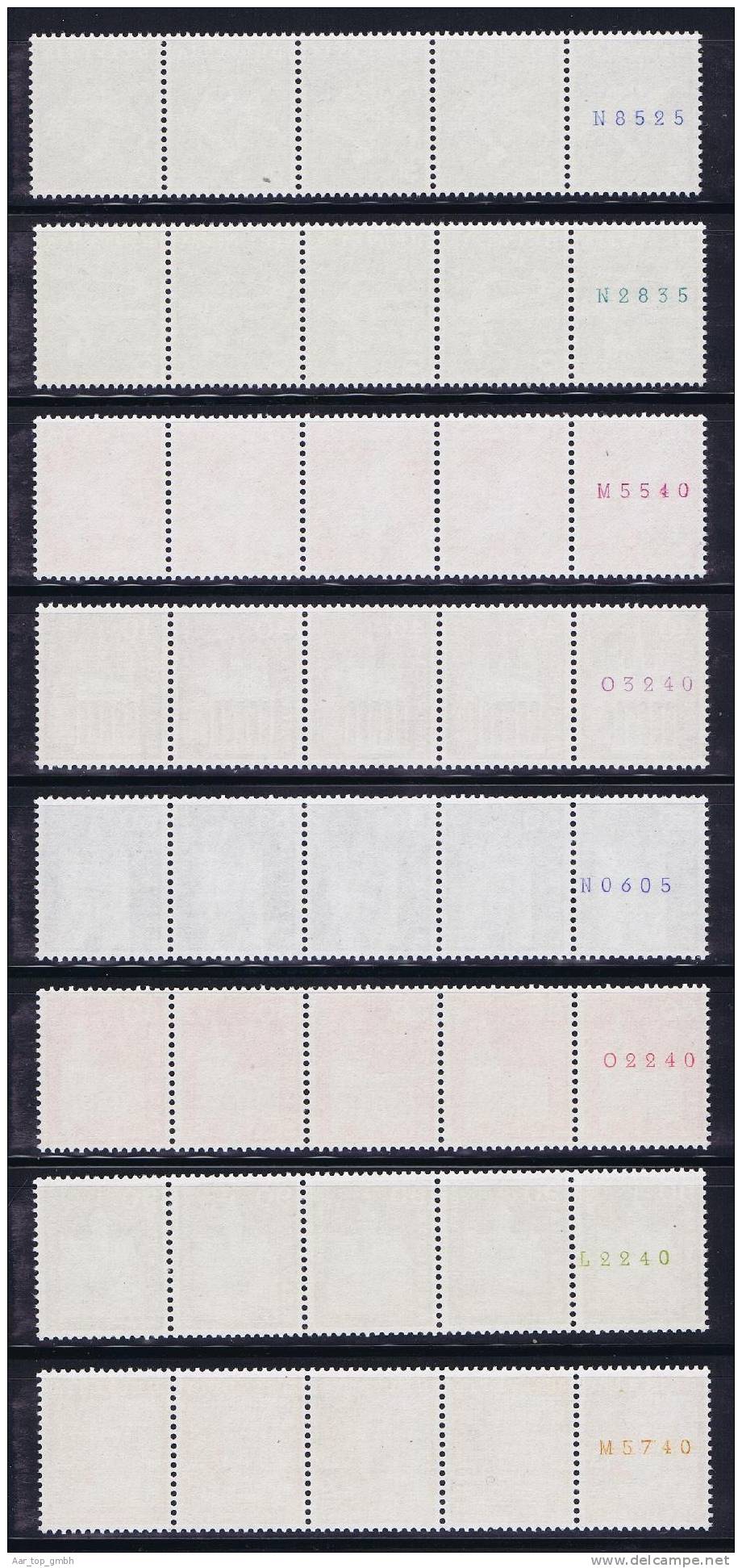 Schweiz 1960 Satz 5-er-Streifen Rollenmarken 5-100Rp. 1x Mit R.Nr. Alle ** Postfrisch O.L. - Unused Stamps