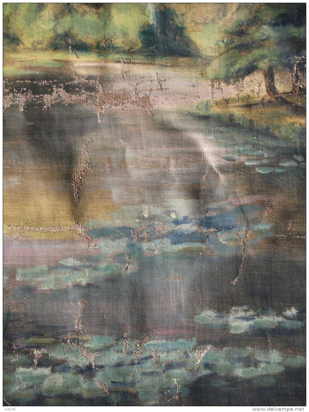 - PAYSAGE AVEC UNE PIECE D'EAU  . HUILE SUR TOILE  DECOUPEE NON  SIGNEE - Olii