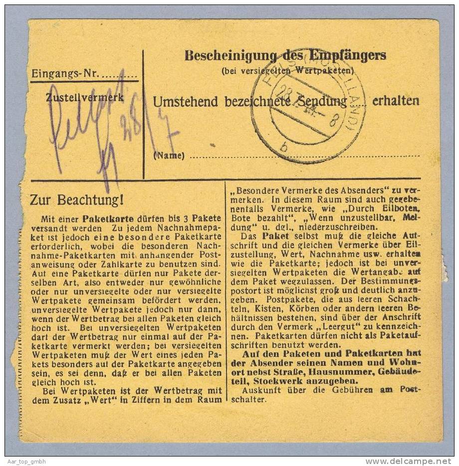 Luxemburg 1944-07-27 Paketkarte DR-Frankatur 45 Pfennige Nach Fels - 1940-1944 Deutsche Besatzung