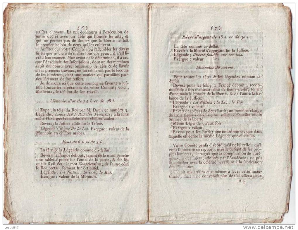 Décret Sur L´empreinte Et La Légende Que Doivent Porter " Les Monnoies De France ", 9 Avril 1791. - Livres & Logiciels