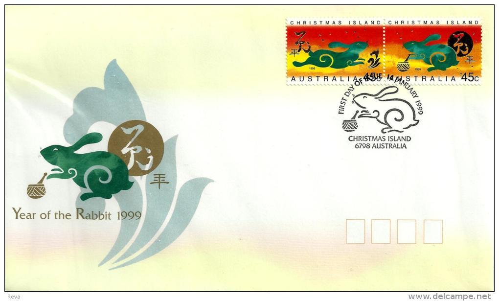 CHRISTMAS ISLAND FDC CHINESE ZODIAC YEAR OF RABBIT SET OF 2 STAMPS DATED 14-01-1999  CTO SG? READ DESCRIPTION !! - Christmas Island