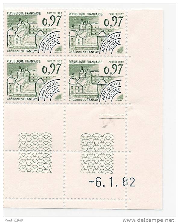 Bloc De 4  YT 174 Chateau De Tanley   Preoblitéré Coin Daté  Du  6-1-82 - 1964-1988