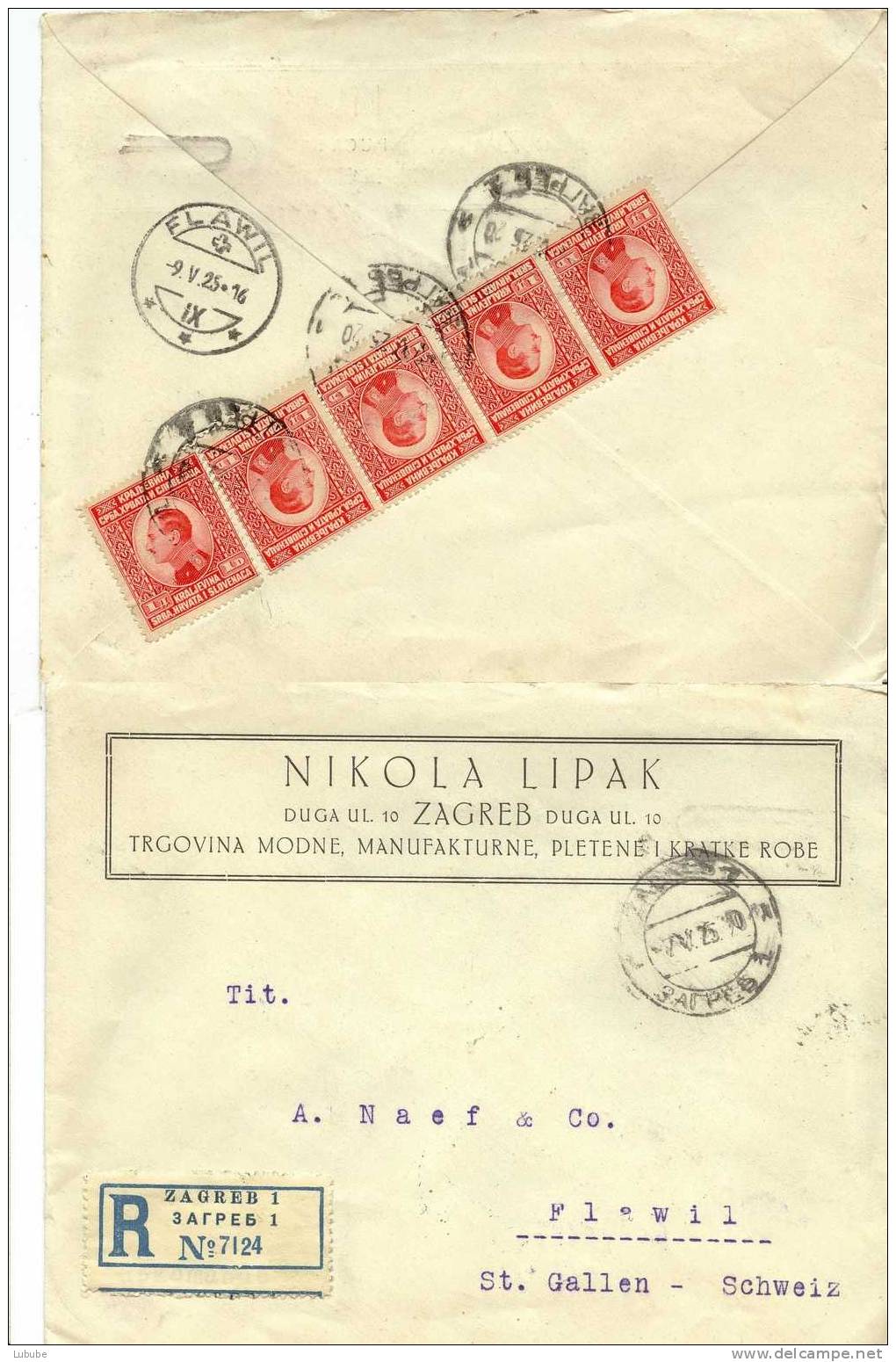 R-Brief  Zagreb - Flawil       1925 - Croatie