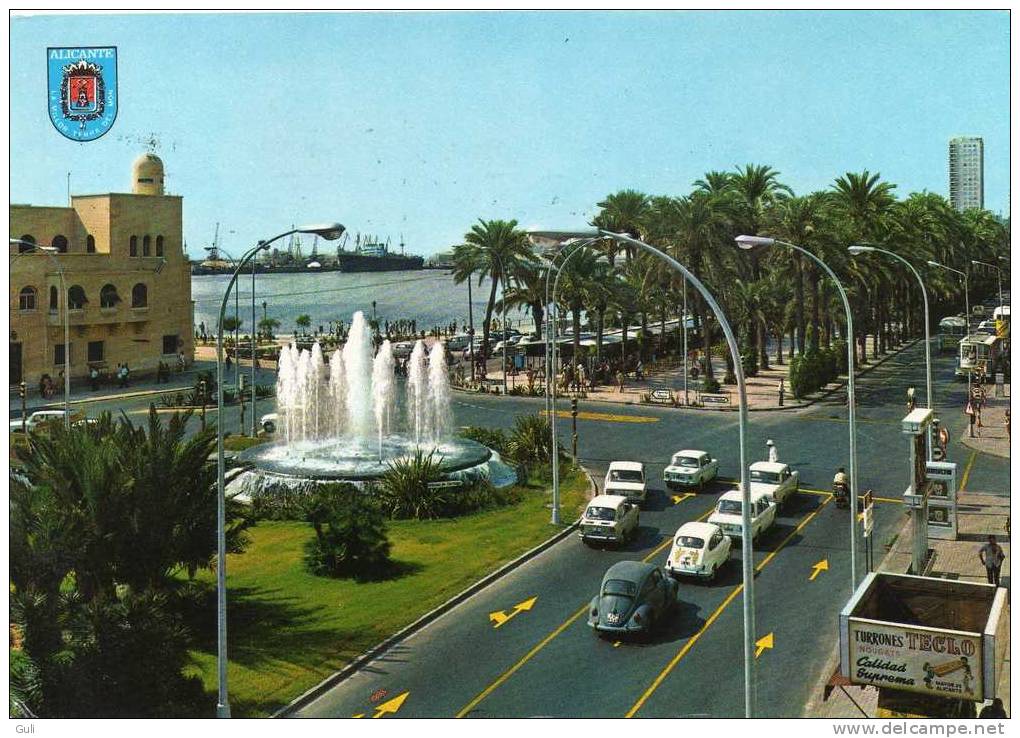 Espagne-Alicante-Plaza Del Mar Y Explanada Place De La Mer (auto Voiture Dont VW Coccinelle-Fiat -année 1972)*PRIX FIXE - Alicante