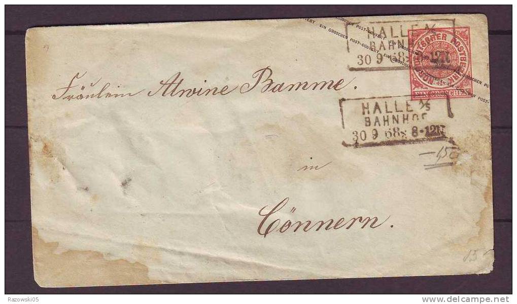 ALLEMAGNE. CONFEDERATION DU NORD. EIN GROSCHEN. 1868. ENTIER POSTAL. HALLE. - Postal  Stationery