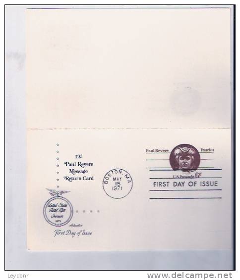 FDC UY22 - Paul Revere -Paid Reply Postal Cards - 1971-1980