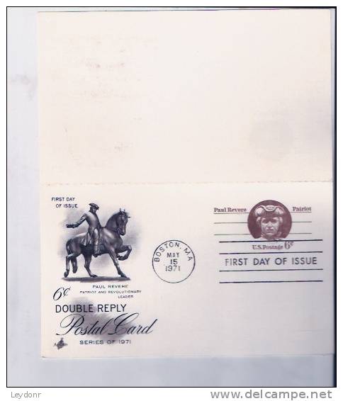 FDC UY22 - Paul Revere -Paid Reply Postal Cards - 1961-80