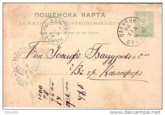 Bulgaria Bulgarie Bulgarien Bulgarije -1896  Postal – Card  Little Lion  Circulées /travel 1898  HASKOVO To Kalofer - Ansichtskarten