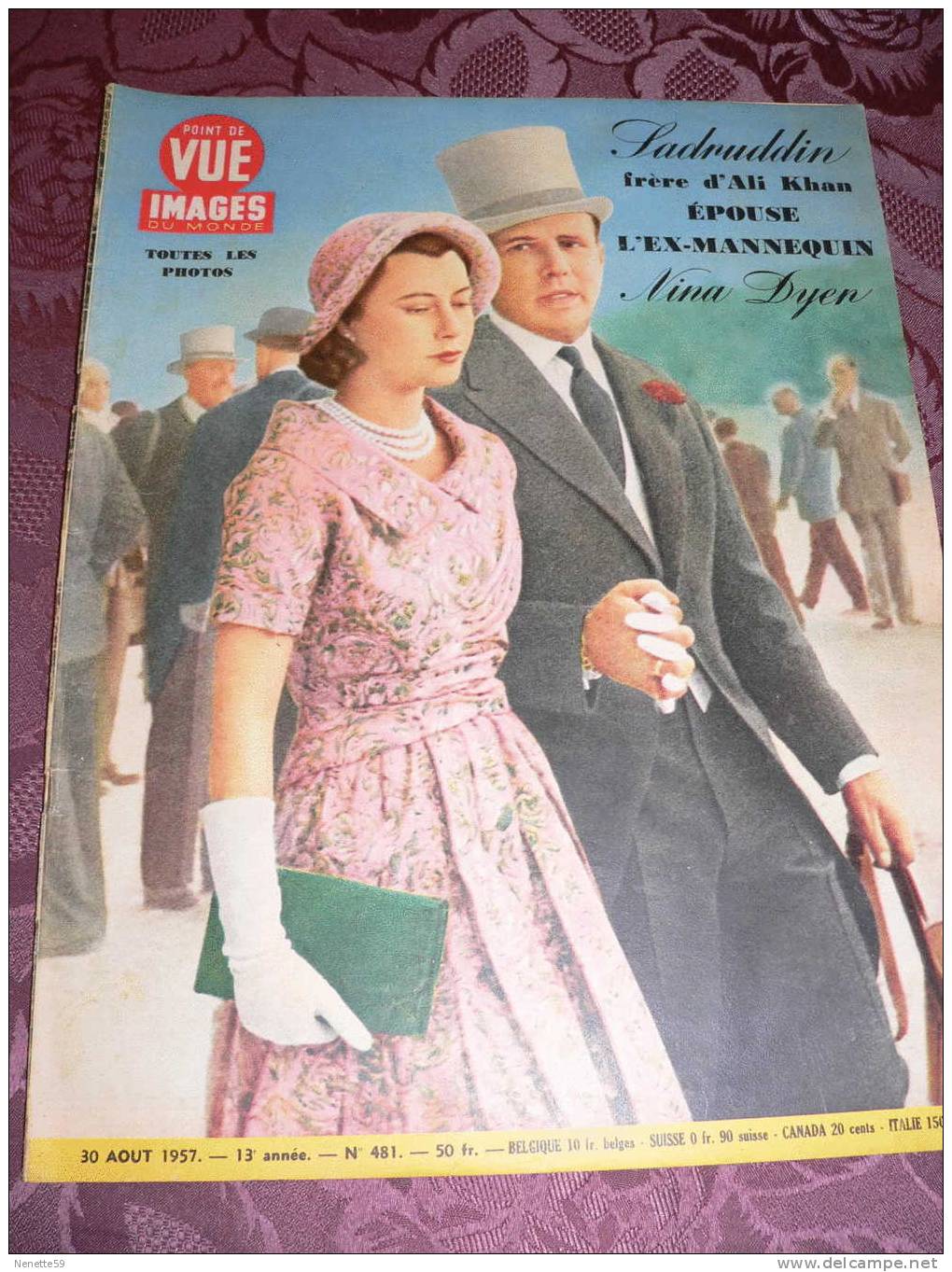 POINT DE VUE IMAGES DU MONDE N° 481 Du 30 Aout 1957  Le Frère D´Ali KHAN épouse Un Ex Mannequin - People