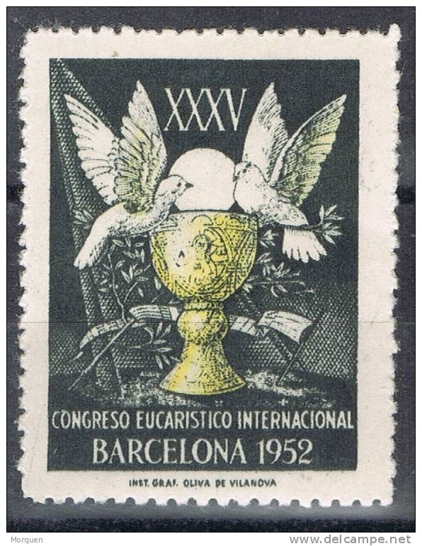 Congreso Eucaristico 1 Pts, BARCELONA 1952, Negro, Label Cinderella - Variétés & Curiosités