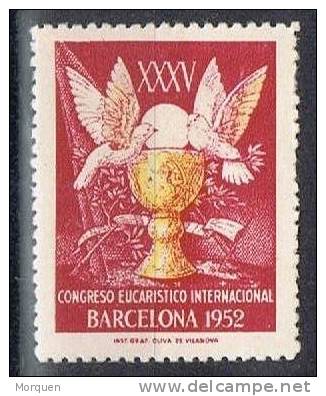 Congreso Eucaristico 50 Cts, BARCELONA 1952, Lila, Label Cinderella - Variétés & Curiosités